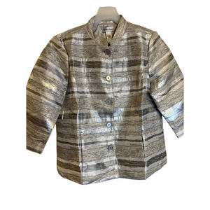 Draper’s & Damon’s Large Silver Metallic Jacket NWT Button Pockets‎ 3/4 Sleeve